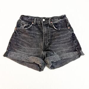 Zara Black Charcoal Denim Cutoffs Black Rolled Cuffed Jean Shorts Size 4